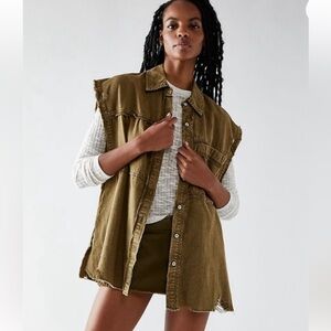 We The Free People Better Together Denim Tunic X-Small Sleeveless Distressed